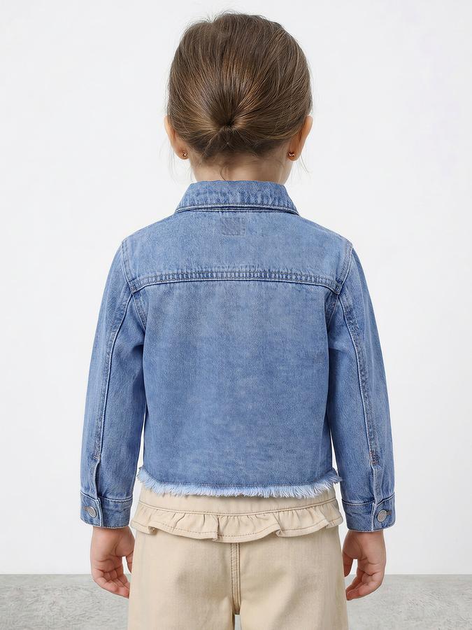 R&B Girls Blue Full Sleeves Floral Embroidery Denim Jacket
