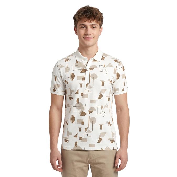 R&B Men White Cotton Printed Polo Collar T-Shirt