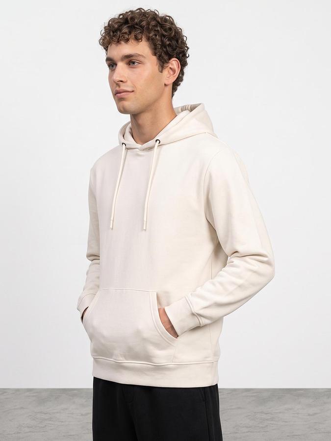 R&B Men Ivory Solid Hooded Long Sleeves Sweatshirt