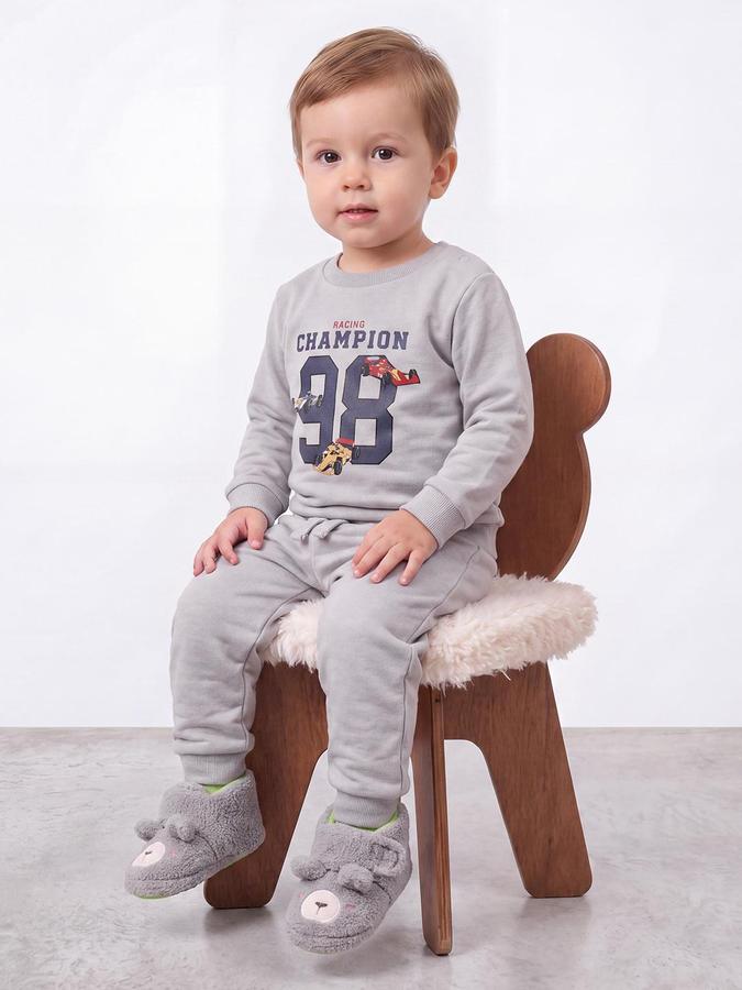 R&B Boys Grey Pure Cotton Racing Car Print Sweatshirt and Pant Night Suit