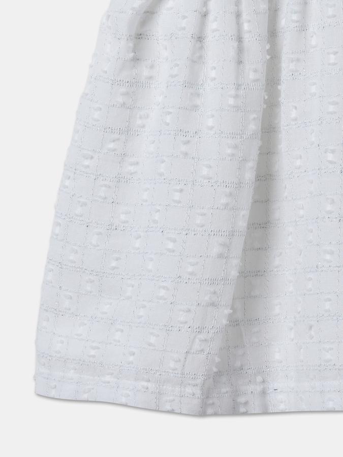 Girls Textured Puff Sleeve Round Neck Knee Length Dress