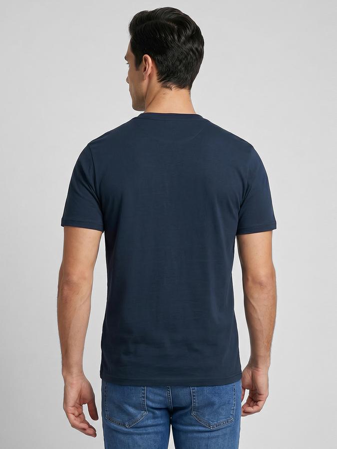 R&B Navy Blue Typography Men Round Neck Regular Fit Short Sleeves T-Shirt 