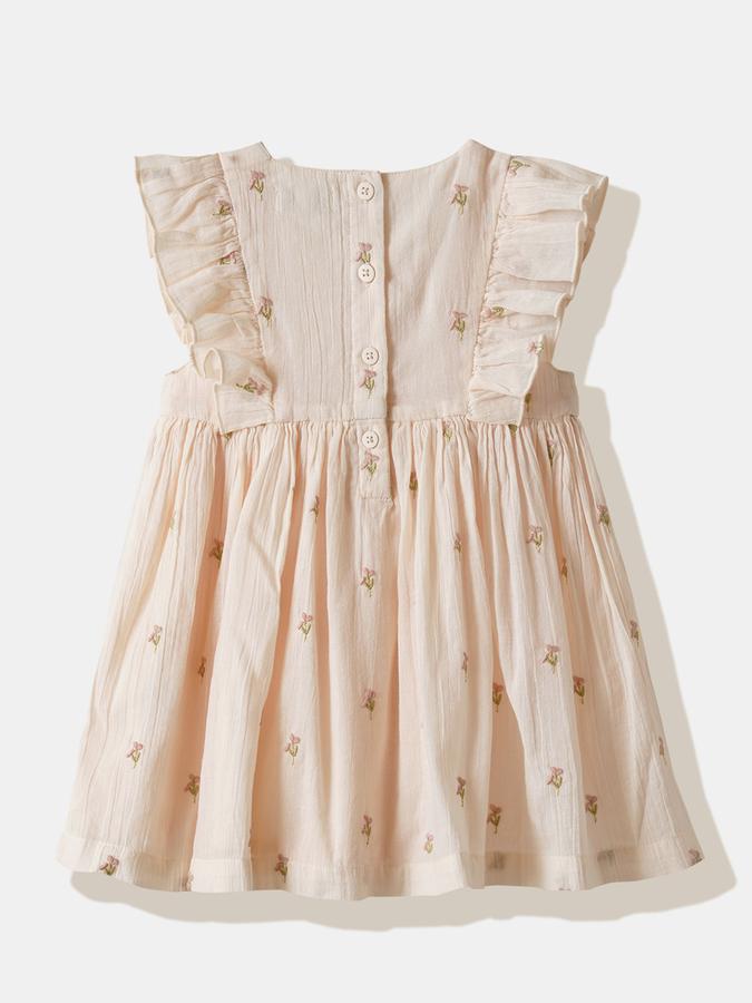 Girls Cotton A-Line Round Neck Ruffled Dress