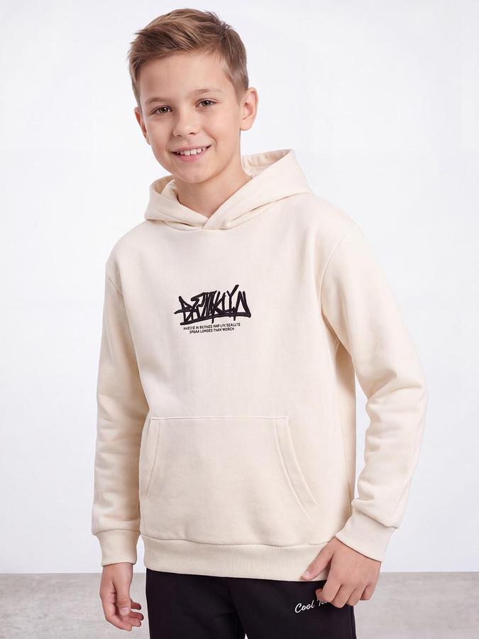 R&B Boys Beige Typography Print Hooded Long Sleeves Sweatshirt