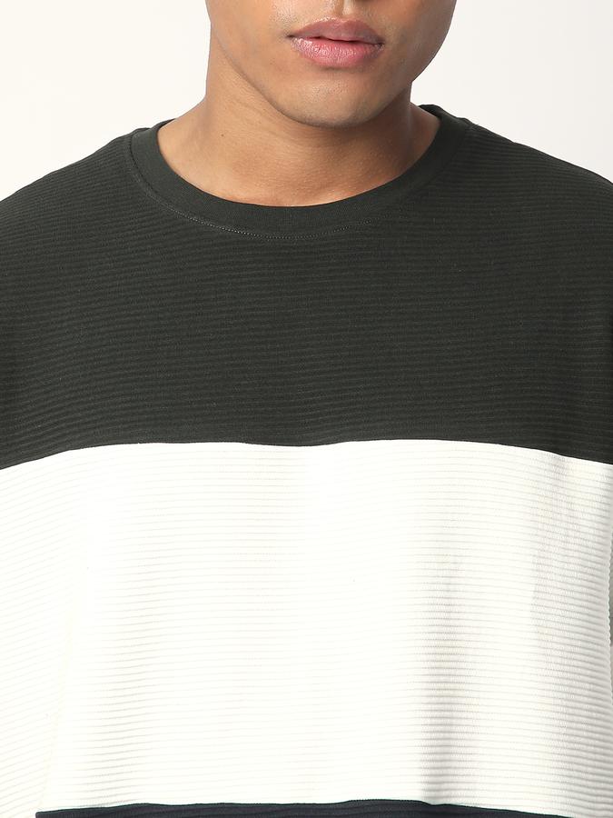 Men Cotton Regular Fit Crew Neck Colour Block Sweatshirt