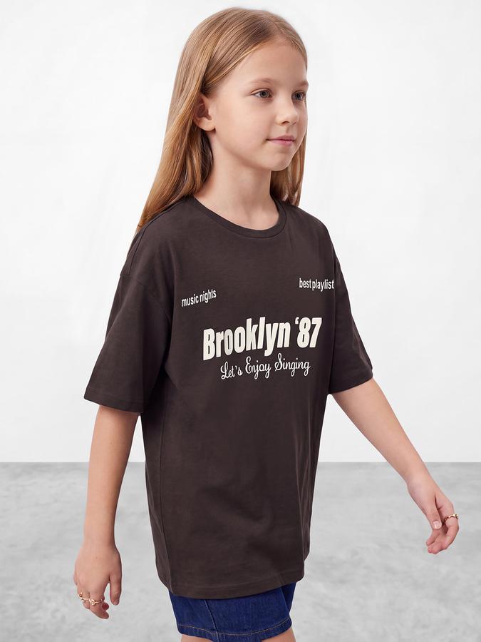 R&B Girls Brown Typography Printed  Short Sleeves Pure Cotton T-shirt