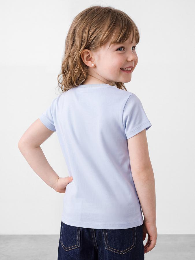 R&B Girls Blue Puff Typographic Print Short Sleeves Tshirt