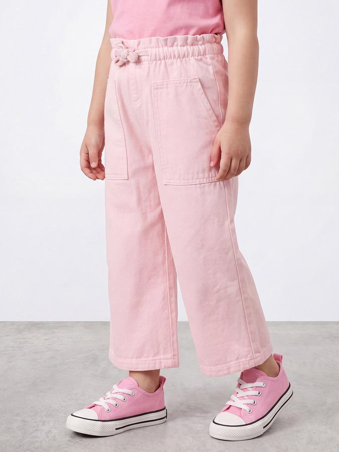 R&B Girls Pink Solid Pure Cotton Wide Leg Mid Rise Trousers