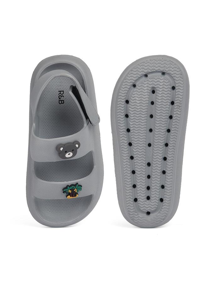 R&B Boys Grey Applique Work Sandal With Velcro Closure