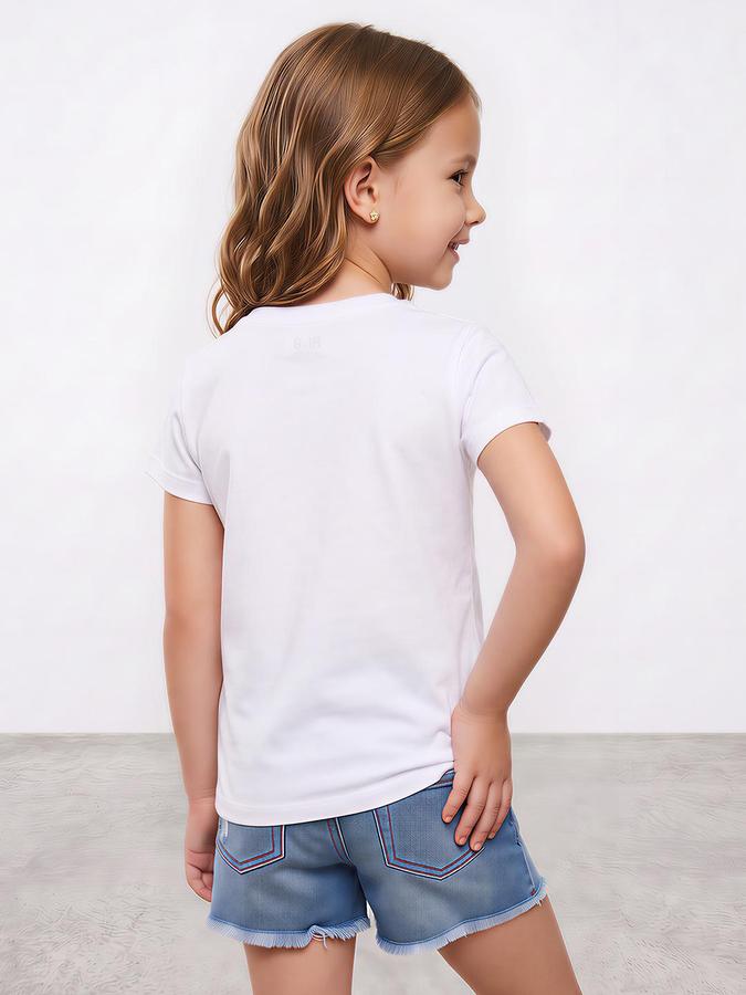 R&B Girls Ivory Butterfly Print Short Sleeves Round Neck Pure Cotton T-Shirt
