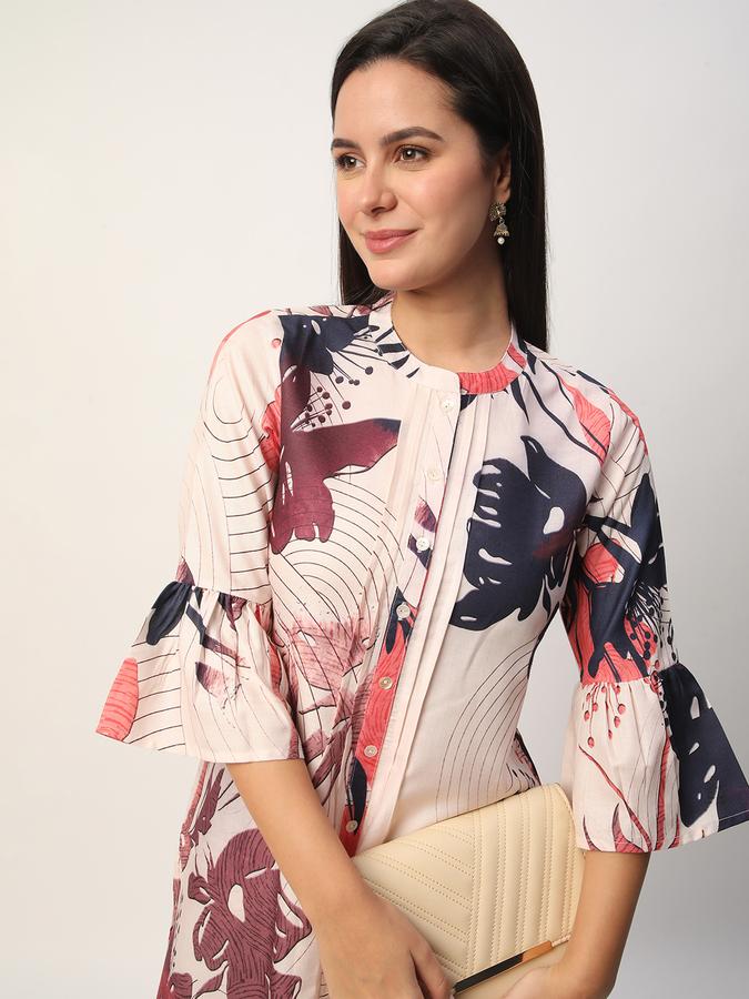 Women Cotton Regular Fit Mandarin Collar Printed Kurta