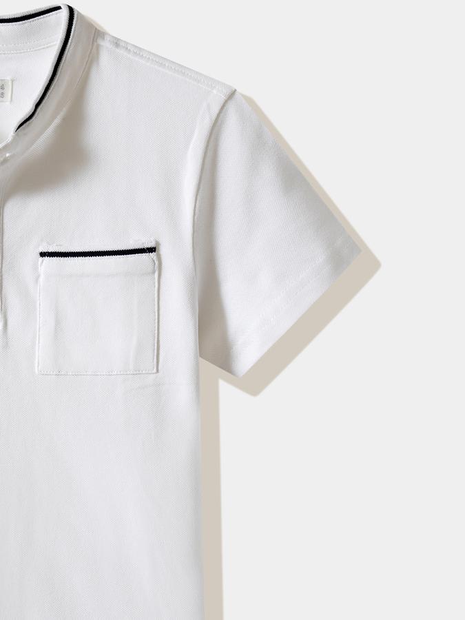 Boys Cotton Regular Fit Mandarin Collar Solid T-shirt