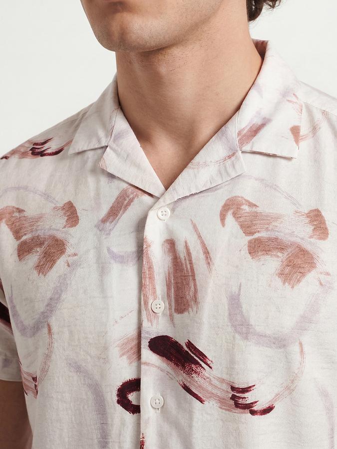 R&B Men Off-White Resort Collar Abstract Brush Print Shirt