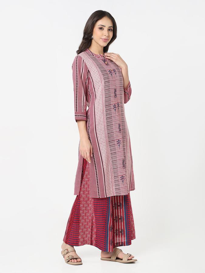  R&B Women's ethnic mandarin collar printed kurta with pallazo set  image number 3
