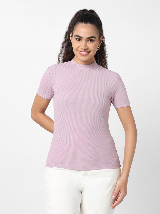 R&B Women Orchid Solid Ribbed Top