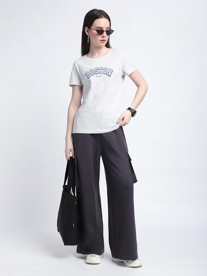 Women Cotton Regular Fit Crew Neck Slogan T-shirt