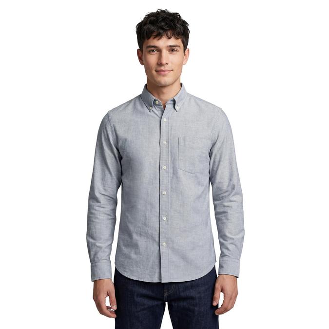 R&B Grey Solid Mens Button-Down Collar Long Sleeves Shirt 