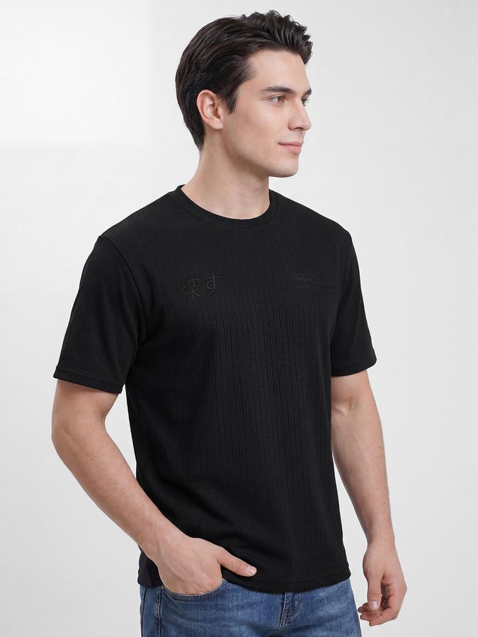 R&B Black Solid Men Round Neck Regular Fit Short Sleeves T-Shirt 