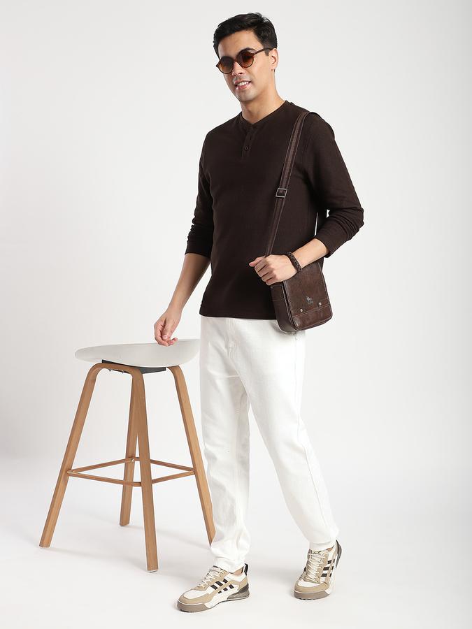 Men Cotton Regular Fit Henley Solid T-shirt
