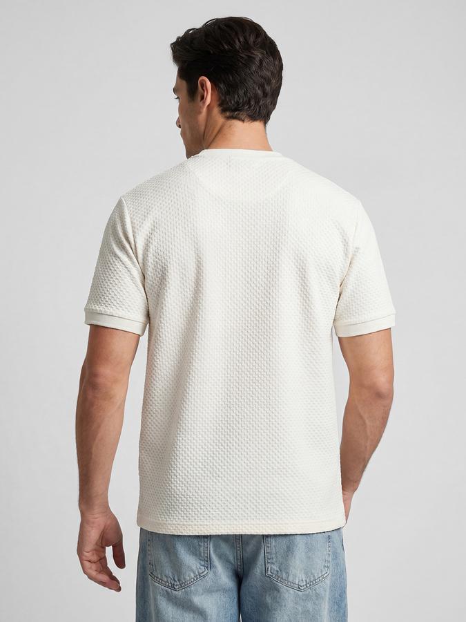 R&B White Self Design Men Round Neck Regular Fit Short Sleeves T-Shirt 