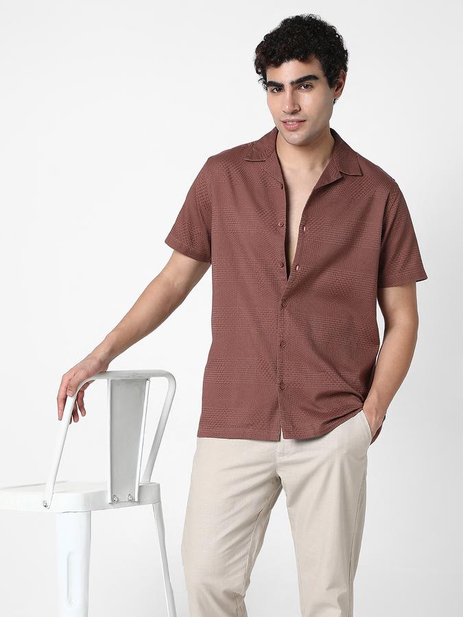 Men Cotton Relaxed Fit Camp Collar Solid Shirt
