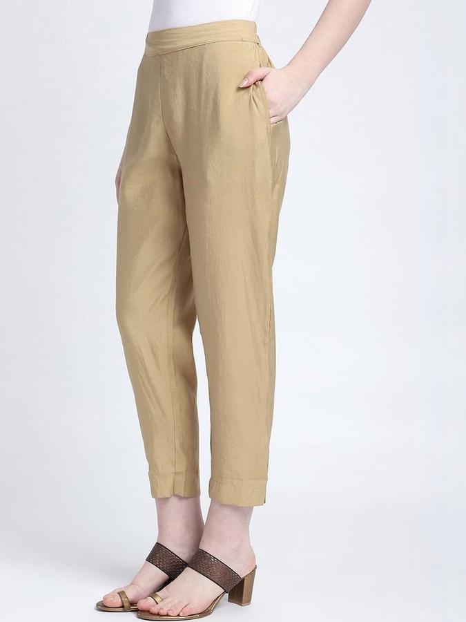 R&B Women Gold Solid Regular Fit Pants
