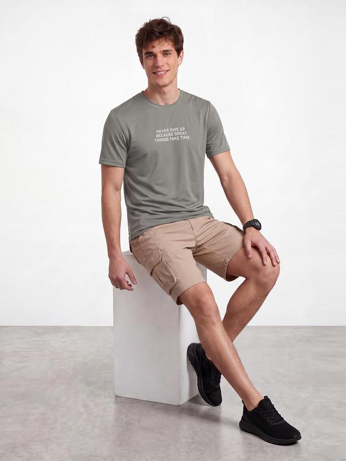 R&B Men Folliage Green Typography Printed Short Sleeves Tshirt
