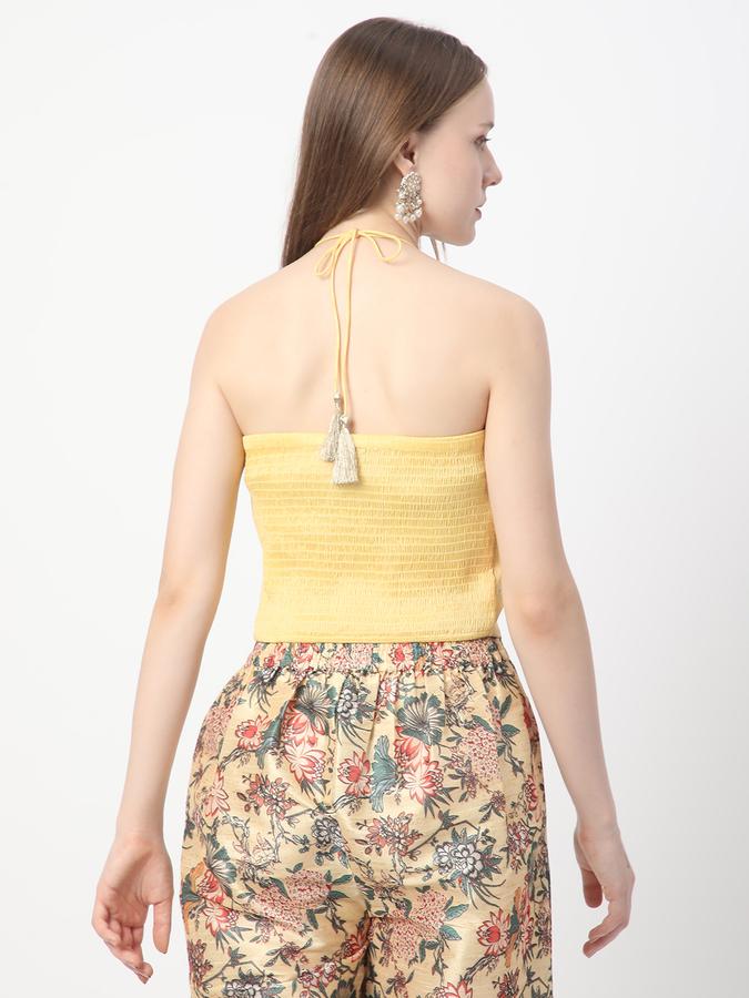 Women Shantoon Slub Regular Fit Halter Neck Embroidered Ethnic Top