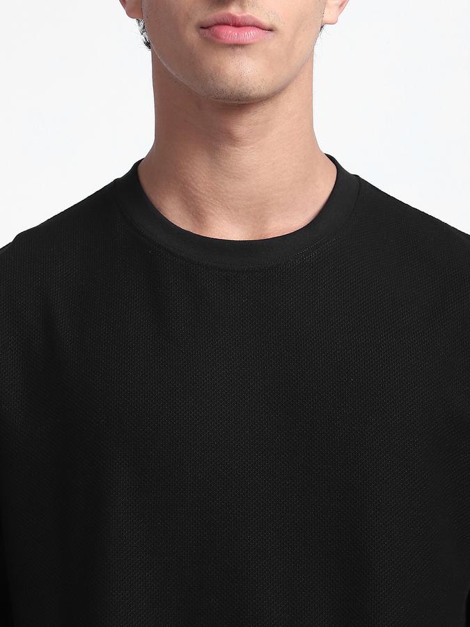 Men Cotton Relaxed Fit Crew Neck Textured T-shirt