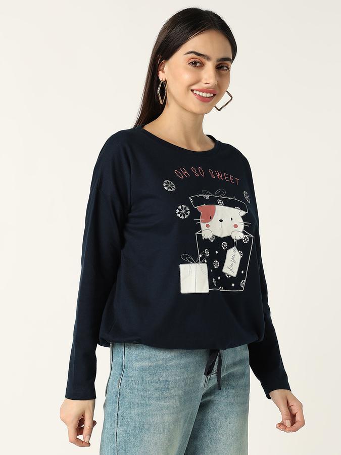 Women Cotton Relaxed Fit Round Neck Graphic Top