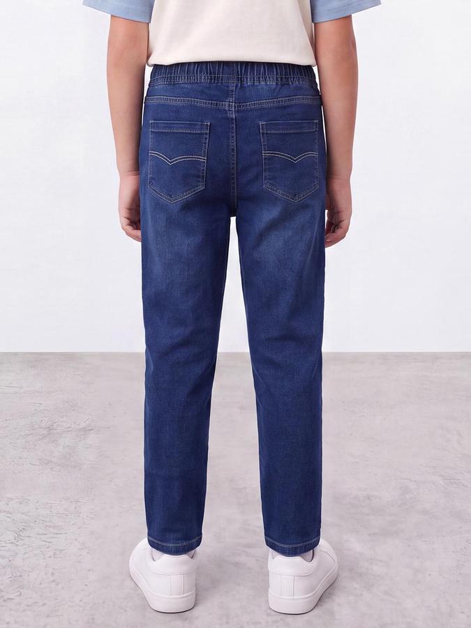 R&B Boys Blue Solid Regular Fit Jeans with Elasticated Waist