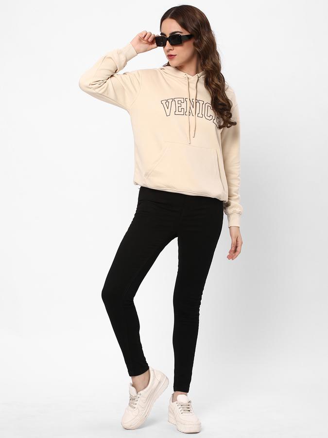 Women Cotton Blend Regular Fit Hooded Graphic Sweatshirt