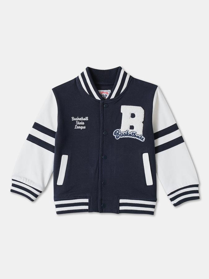Boys Cotton Varsity Snap Colorblock Jacket