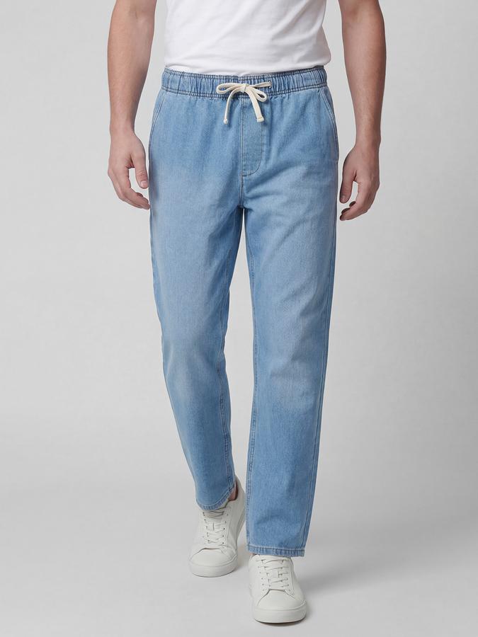 R&B Blue Solid Men Mid-Rise Relaxed Fit Jeans