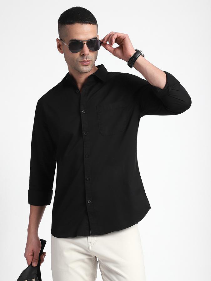 Men Cotton Regular Fit Point Collar Solid Shirt