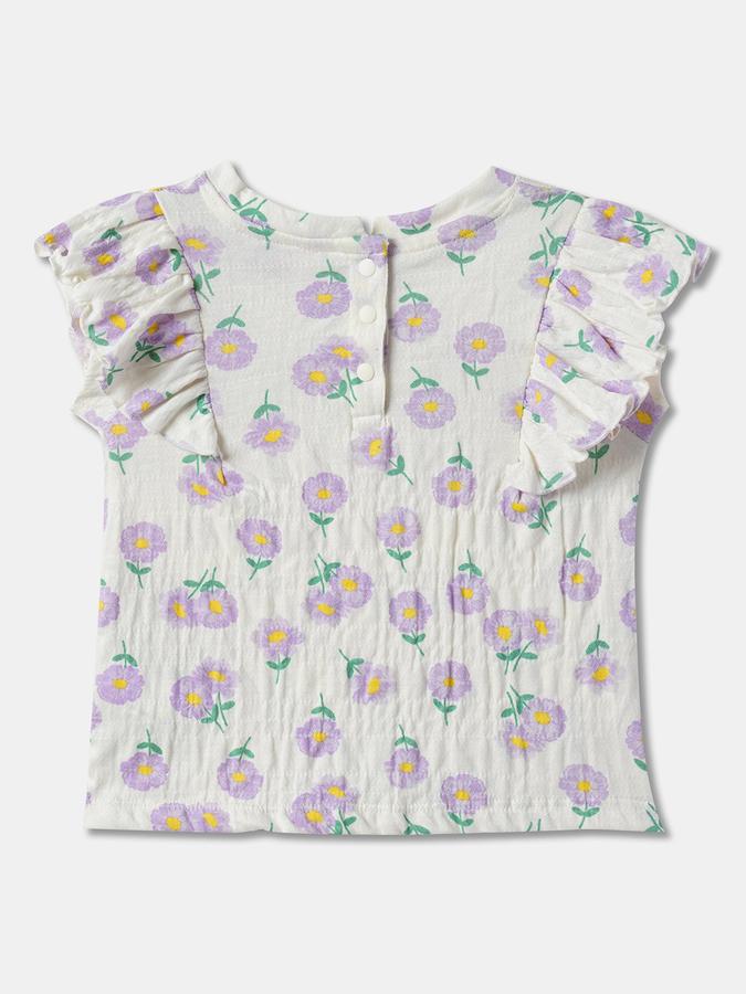 Girls Cotton Regular Fit Crew Neck Cap Sleeve Floral Top