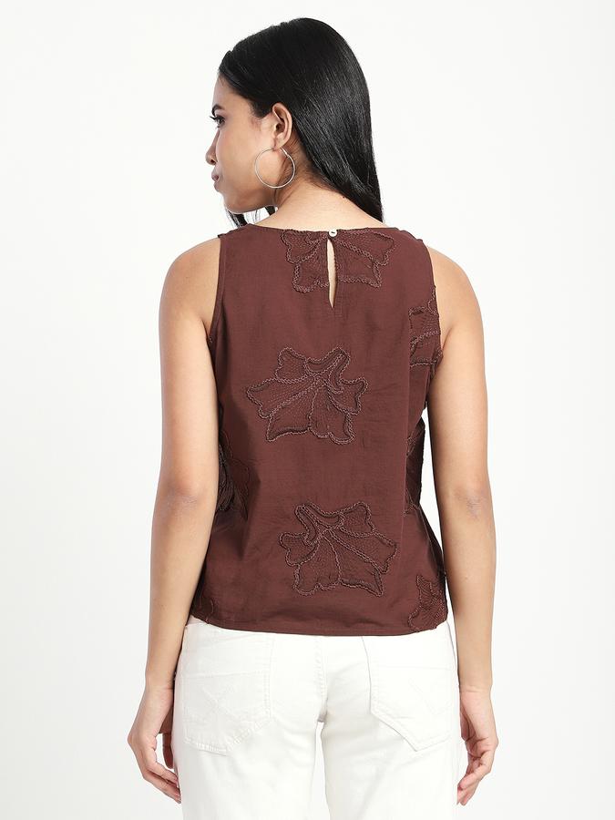 Women Cotton Regular Fit Round Neck Embroidered Top