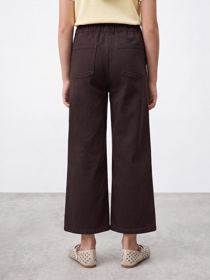 R&B Girls Brown Solid Wide Leg Mid Rise Trousers