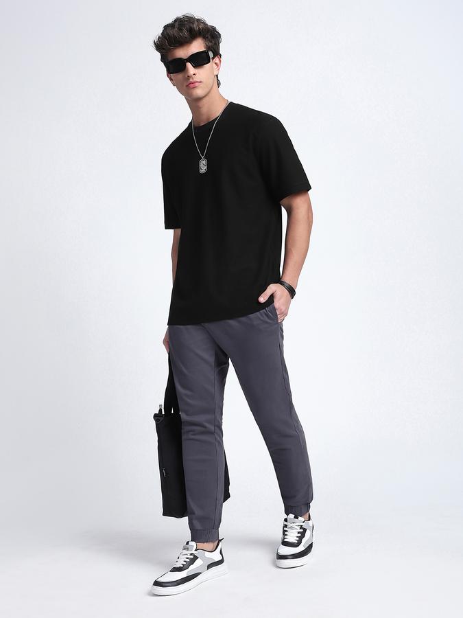 Men Cotton Relaxed Fit Crew Neck Textured T-shirt