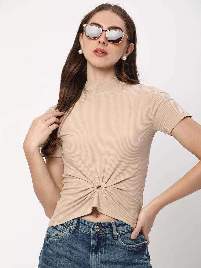 Women Slim Fit Crop High-Neck Top image number 0