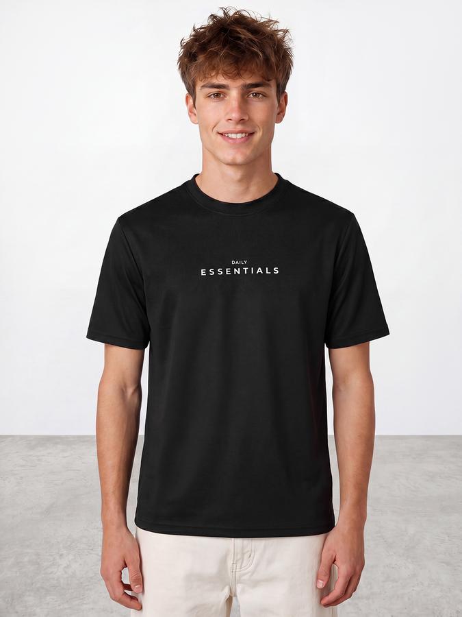R&B Men's Black Short sleeve Round Neck Printed Relaxed Fit T-Shirt