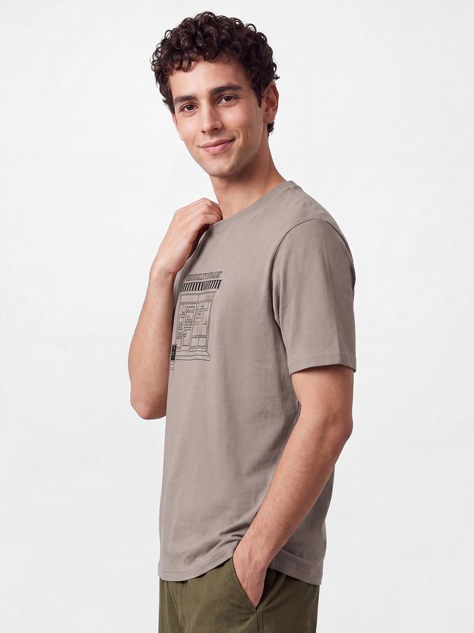 R&B Men Sand Brown Graphic Print Short Sleeves Relaxed Fit Pure Cotton Tshirt