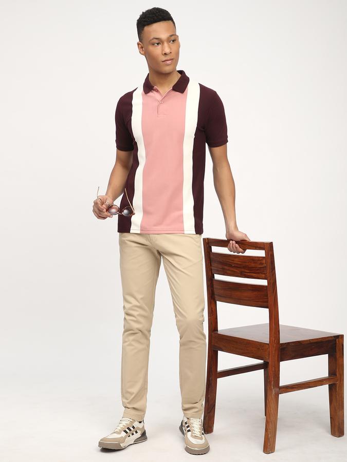 Men Polycotton Slim Fit Polo Neck Color Block T-shirt