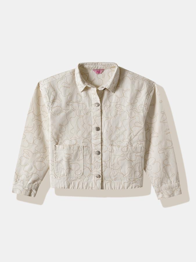 Girls Cotton Denim Abstract Print Jacket