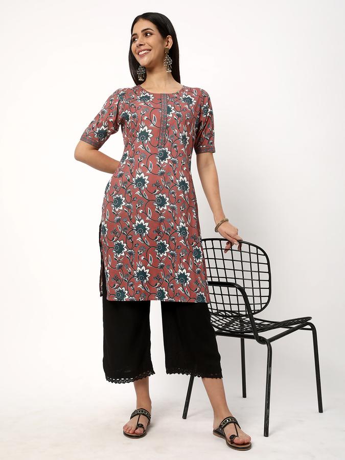 Women Floral Print No Darts Straight Kurta image number 1