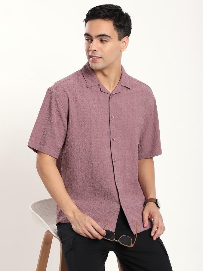 Men Polyester Relaxed Fit Cuban Collar Textured Shirt