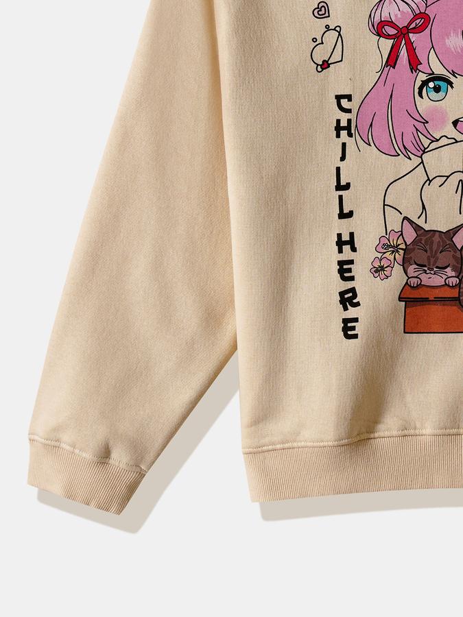 Girls Fleece Regular Fit Crew Neck Graphic Sweatshirt