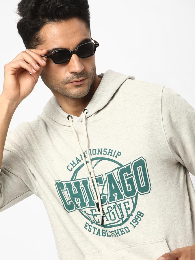 Men Fleece Regular Fit Hooded Graphic Sweatshirt