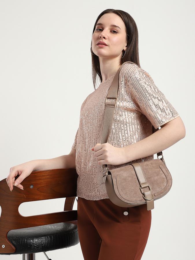 R&B Women Beige Sequin Top