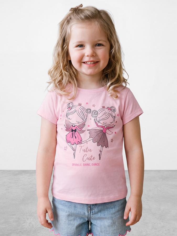 R&B Girls Pink Glitter Graphic Short Sleeves Tshirt